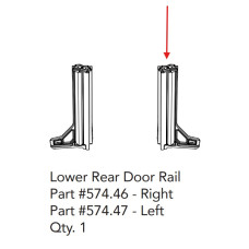 Сервис запасная часть для каркаса мягкой крыши вод. ст. Bestop арт. 574.47 Lower rear Door Rail для крыш Supertop Ultra (54725-17), Supertop Squareback (54726), Trektop Ultra (54925-17), Trektop (56863) и Trektop Halftop (53902) для Jeep Wrangler JL 4 дв.